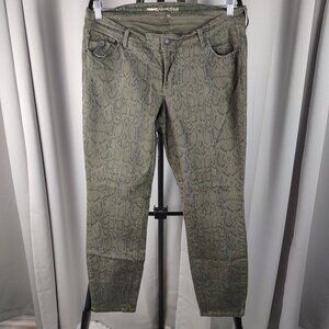 Old Navy Rockstar Green Snake Print Skinny Jeans Stretch Mid Rise Womens Size 18